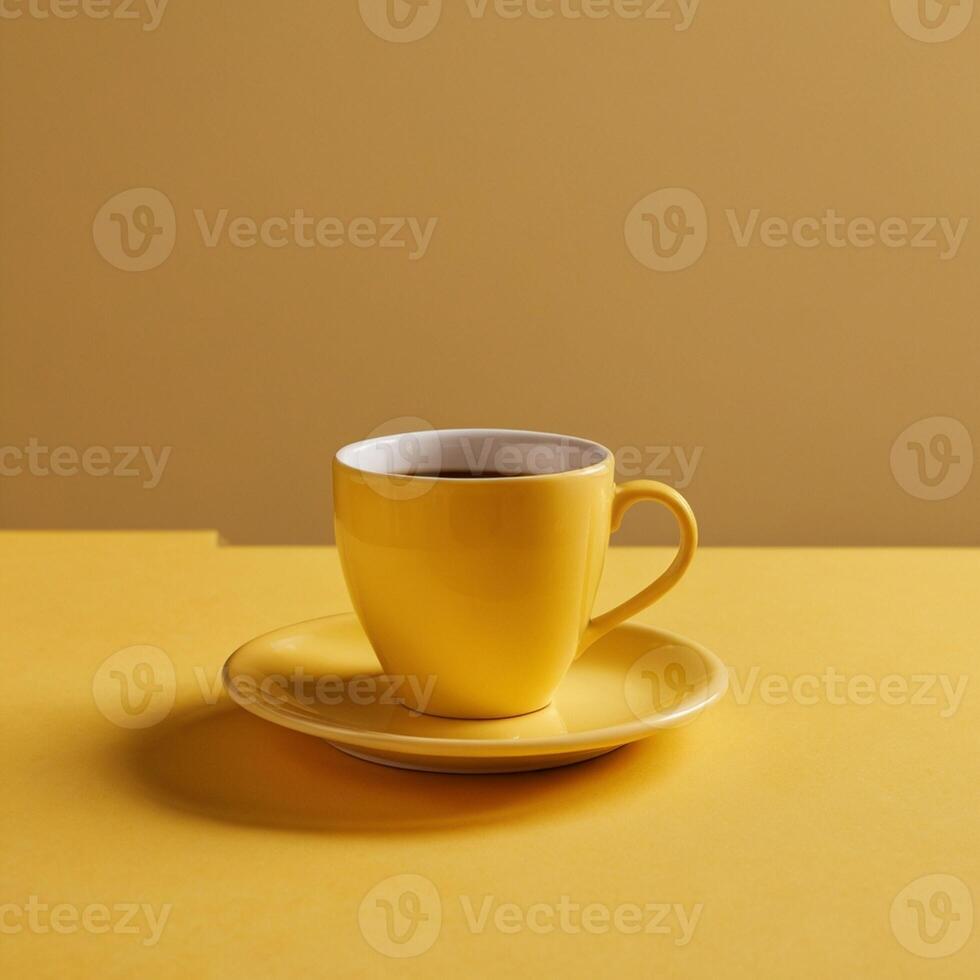 Yellow coffee cup on a yellow background. Created by AI photo