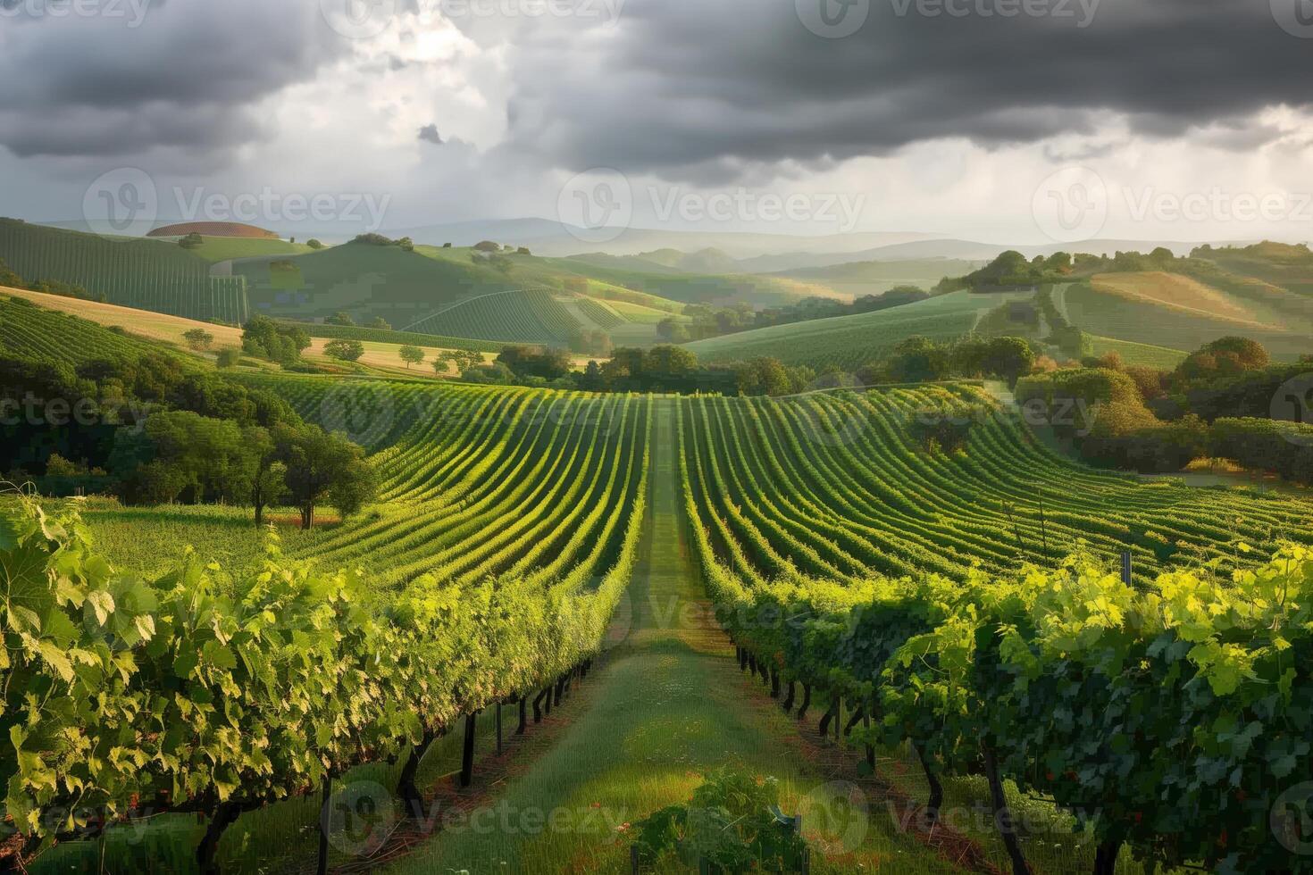 Vineyard panorama sprawling fields grapevines scenic landscape photo