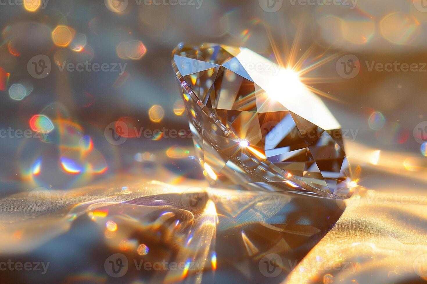 Round diamond with multi-colored refraction rays. 3d illustration photo