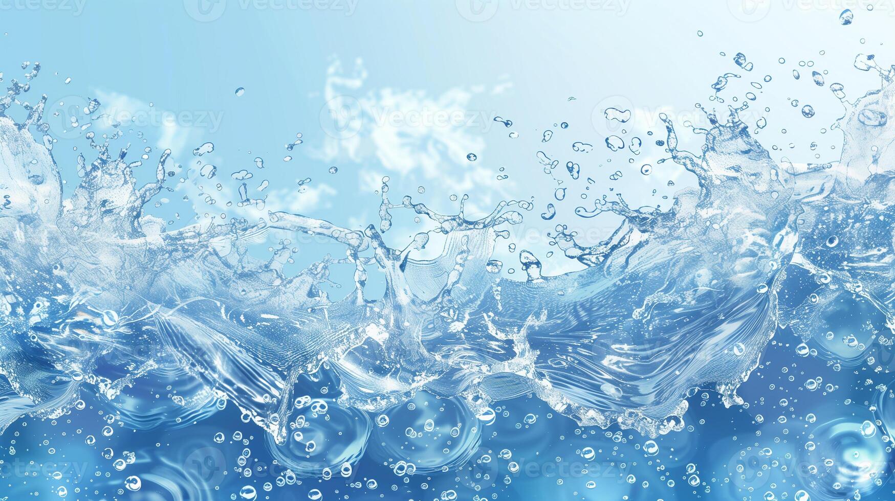 Transparent blue texture of clear water surface with splashes and waves, top view photo