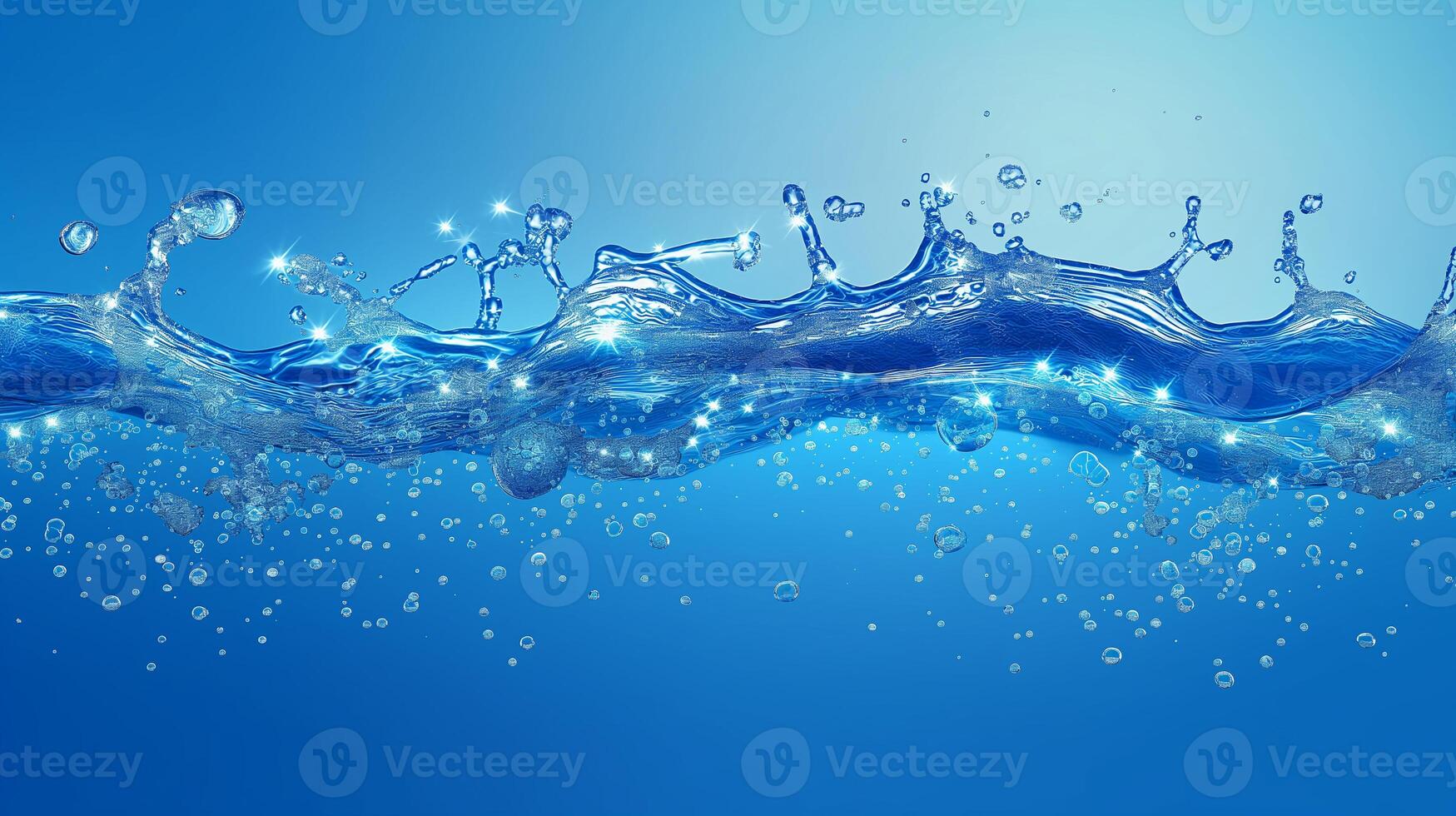 Transparent blue texture of clear water surface with splashes and waves, top view photo