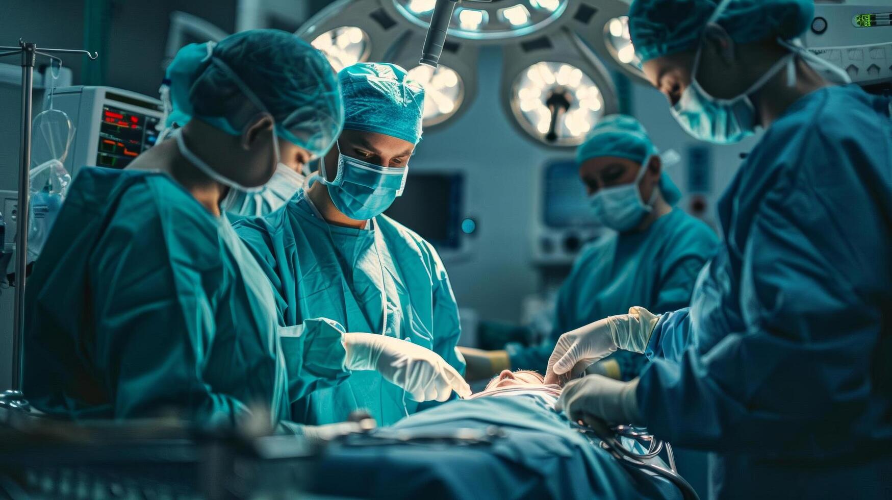 Surgical team performing an operation in the operating room. photo