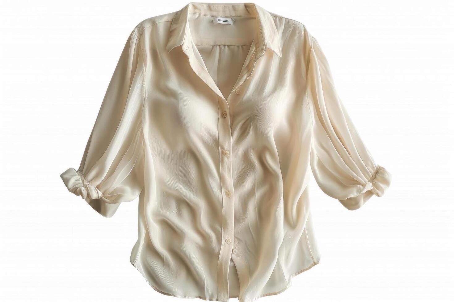 Cream colored button-down shirt with 34 sleeves. photo