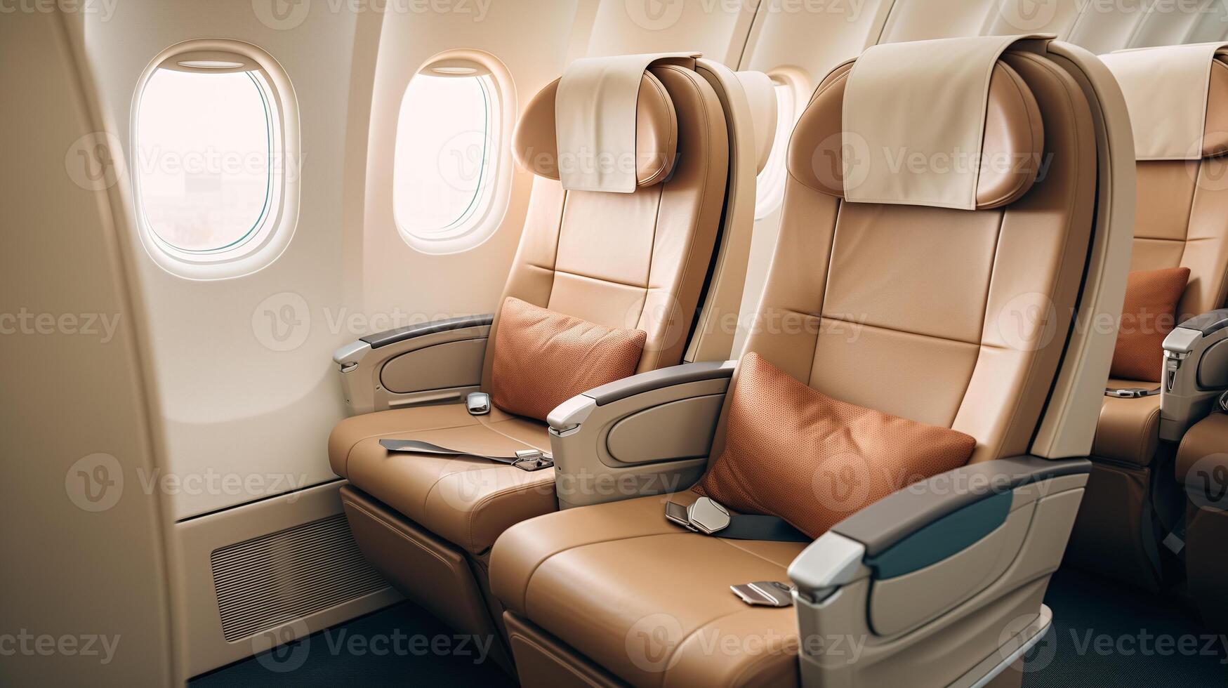 empty airplane cabin with comfortable seats photo