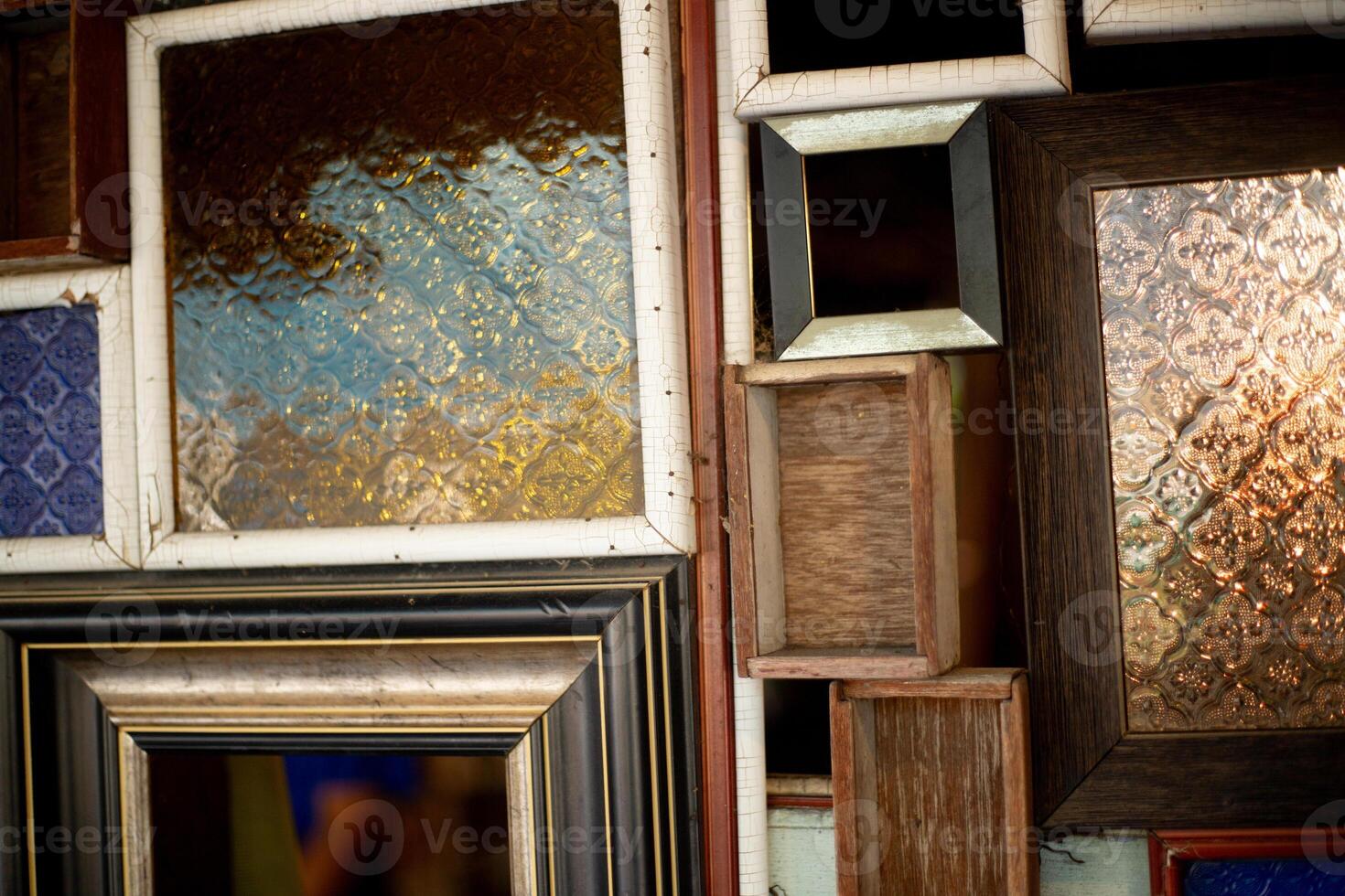 Overlapping decorative picture frames with vintage style photo