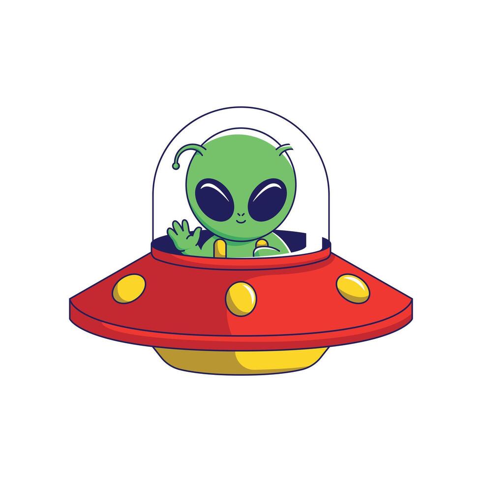 Cute alien with ufo Cartoon vector