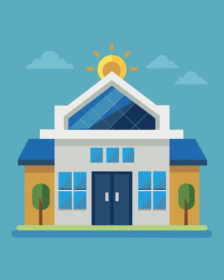 A community police station with solar panels on its roof serving as a sustainable and secure hub for law enforcement activities.. illustration. vector