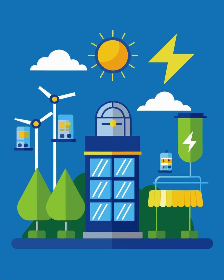 A costeffective storage option for solar energy making use of renewable resources.. illustration. vector