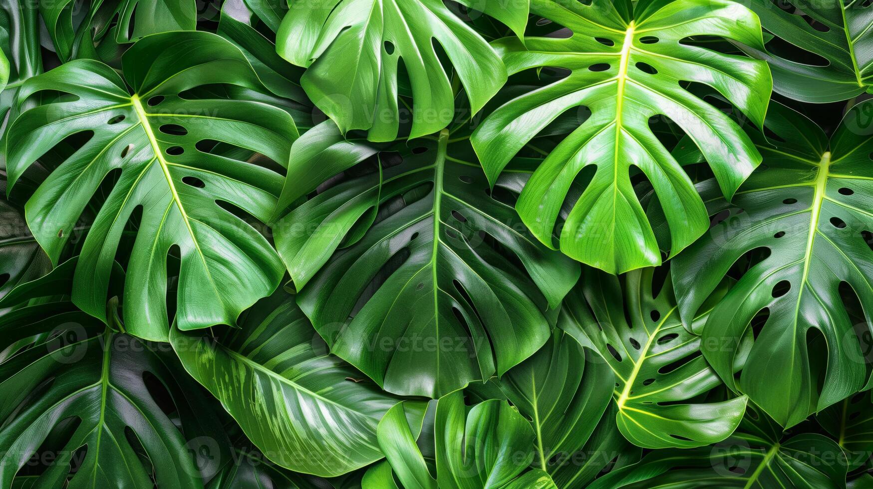 Monstera leaves in a botanical pattern, showcasing tropical greenery photo