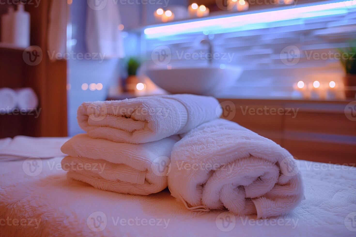 Towels on the bed in a luxury spa resort photo