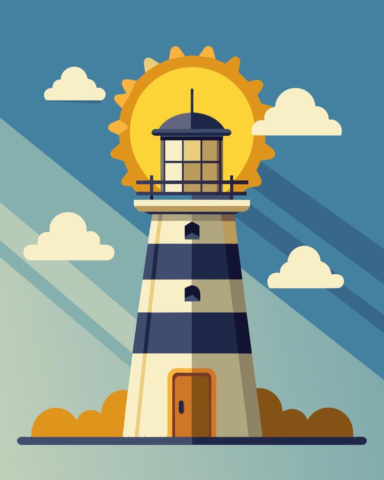 Even on a cloudy day the solarpowered lighthouse stands strong powered by the energy of the sun.. illustration. vector