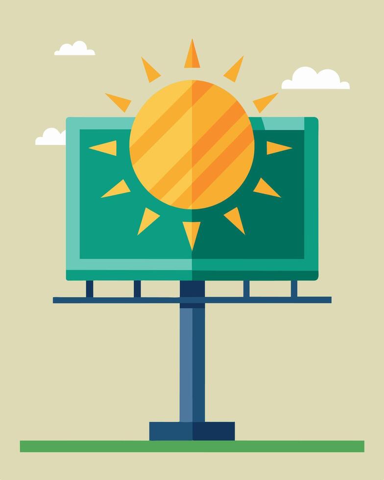 A billboard promoting a solar energy company with its logo in the shape of a sun radiating its brand message.. illustration. vector