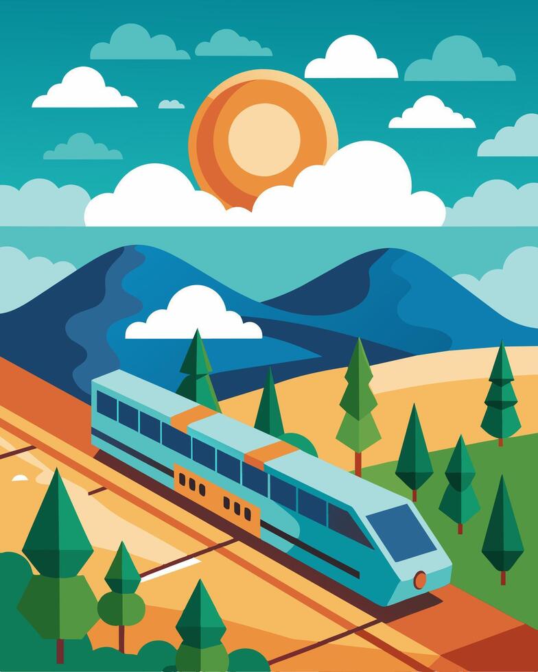 Even in the midst of a cloudy day the train continued its journey seamlessly thanks to the extensive network of solarpowered batteries installed along the tracks.. illustration. vector