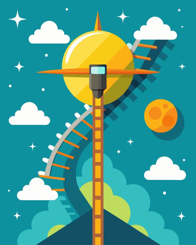 Feel the rush of adrenaline on the Solar Zipper powered by the suns energy.. illustration. vector
