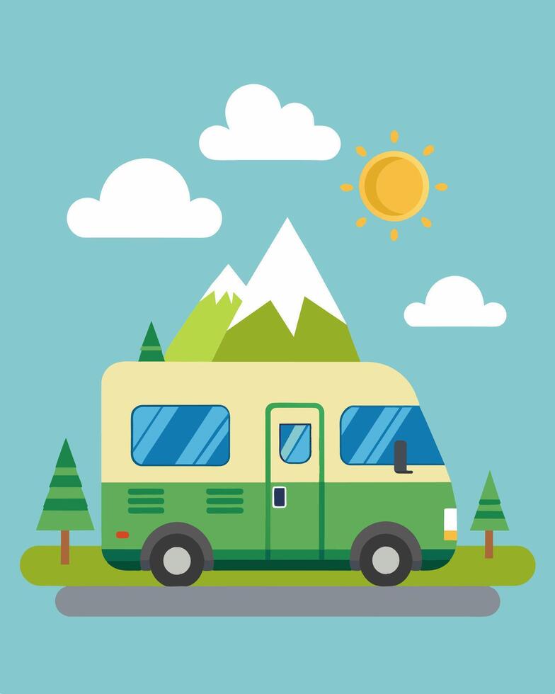 A budgetfriendly option for ecoconscious travelers this solarpowered RV allows you to save money on electricity while exploring the open road.. illustration. vector