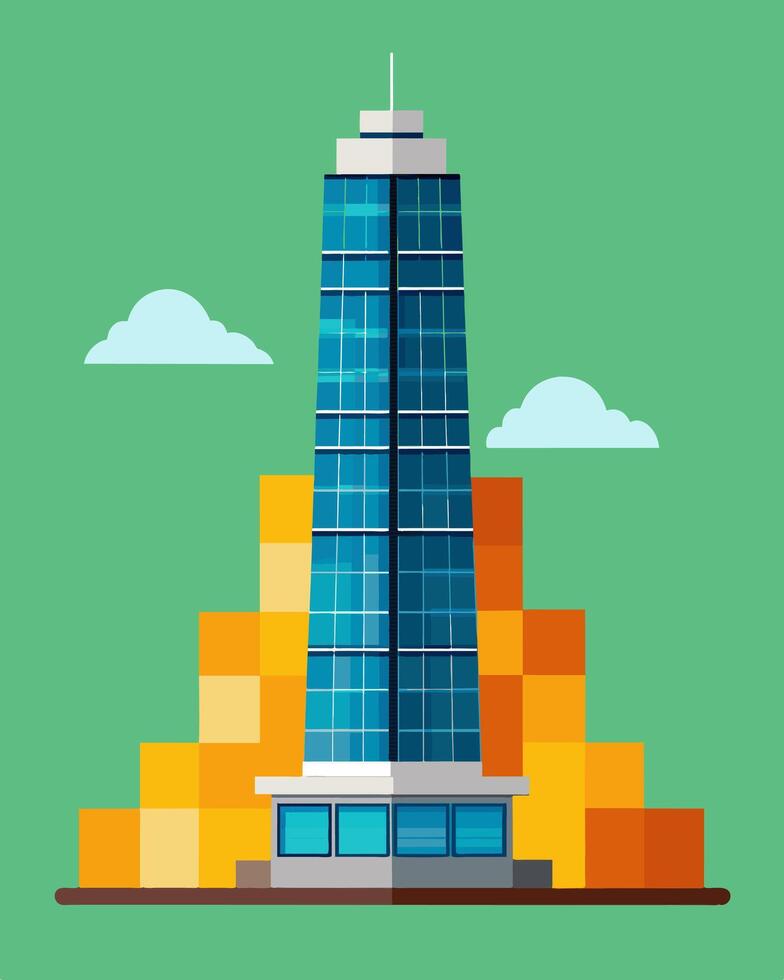 From afar the towering skyscraper may seem like any other but its solar panelcovered surface sets it apart a true innovator in sustainable design.. illustration. vector