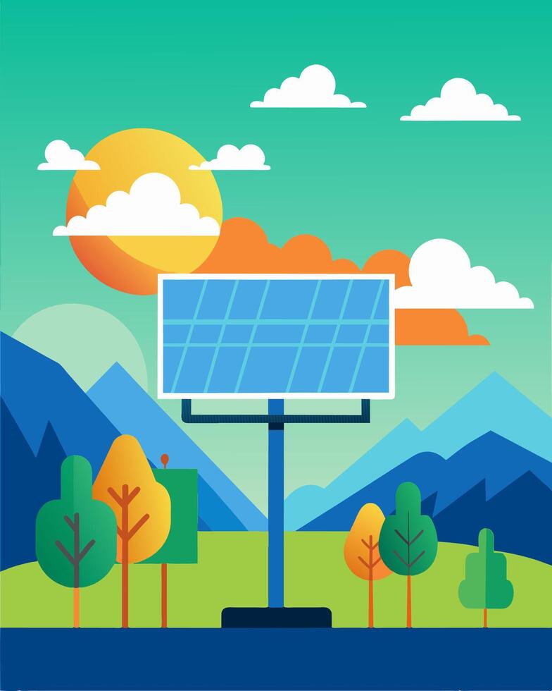 A billboard campaign featuring different solar panel installations across various scenic locations highlighting the beauty and usefulness of solarpowered billboards.. illustration. vector