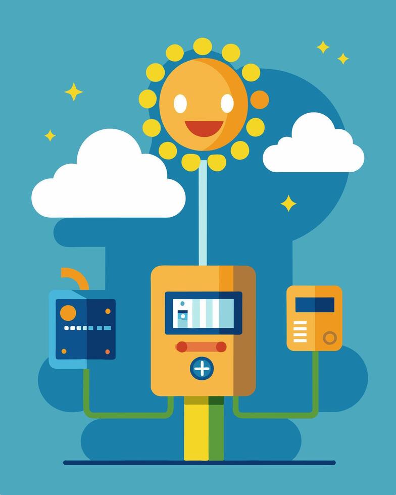 Even on a cloudy day the solarpowered meters continued to function providing reliable service and reducing the need for electricity.. illustration. vector