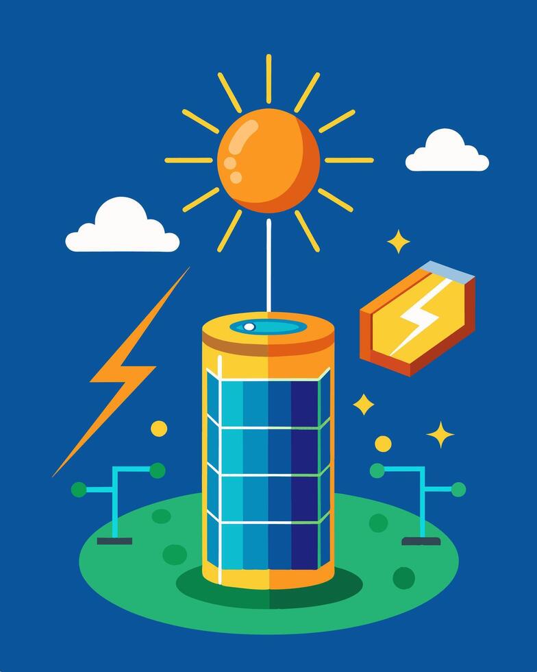 A breakthrough technology in solar energy storage increasing its accessibility.. illustration. vector