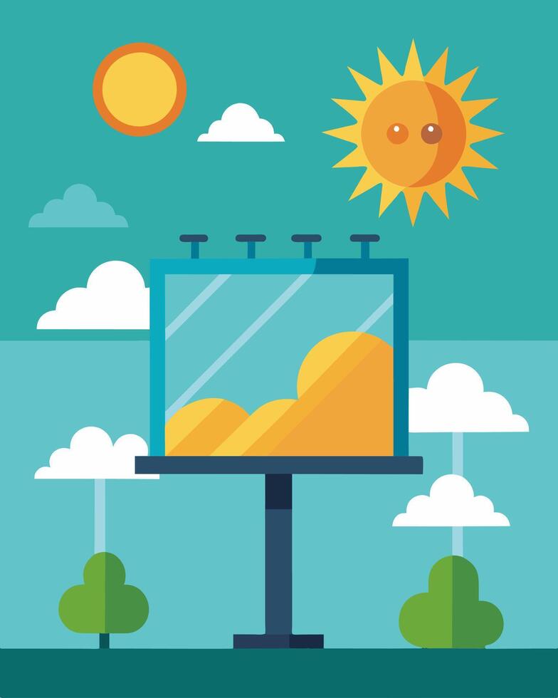 A billboard powered by the everrenewable sun promoting products and services with its catchy visuals.. illustration. vector