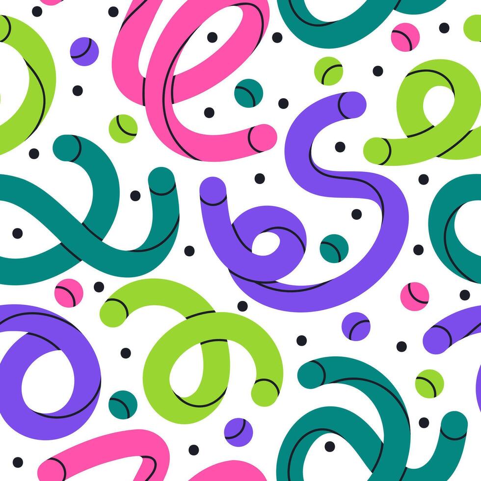 Hand drawn scribble lines seamless pattern. Abstract twisted shapes endless design, creative minimalist style scribbles flat background illustration. Colorful scribble shapes pattern vector