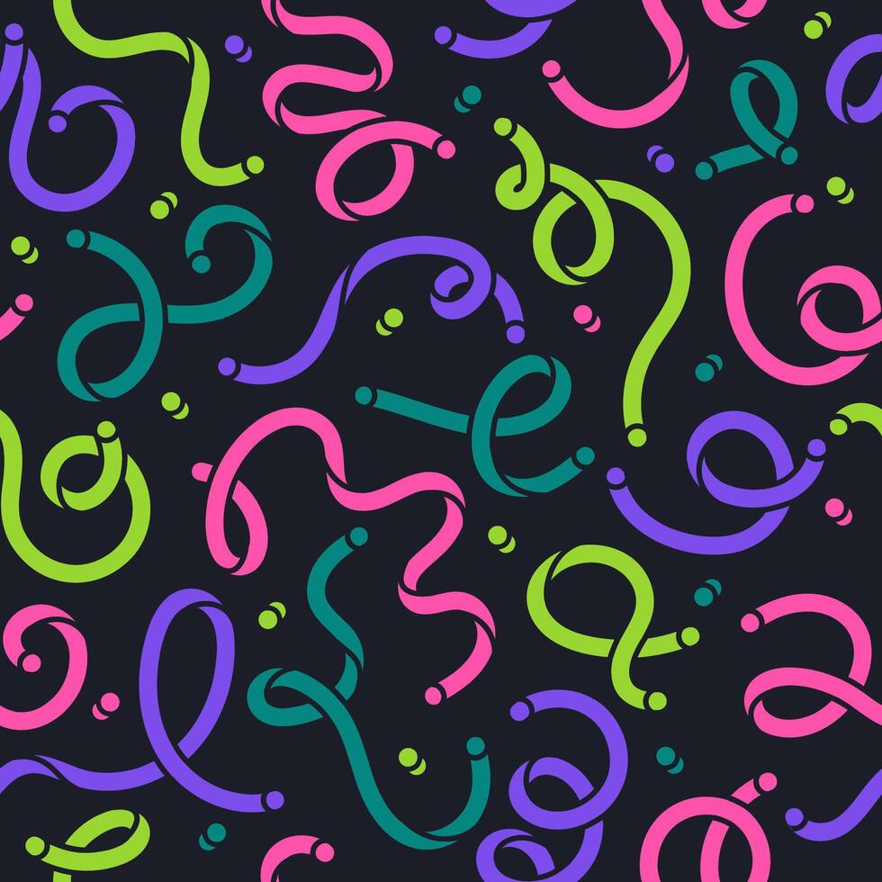 Abstract twisted shapes seamless pattern. Doodle scribble lines endless design, colorful creative minimalist style flat background illustration. Funny scribble shapes pattern vector