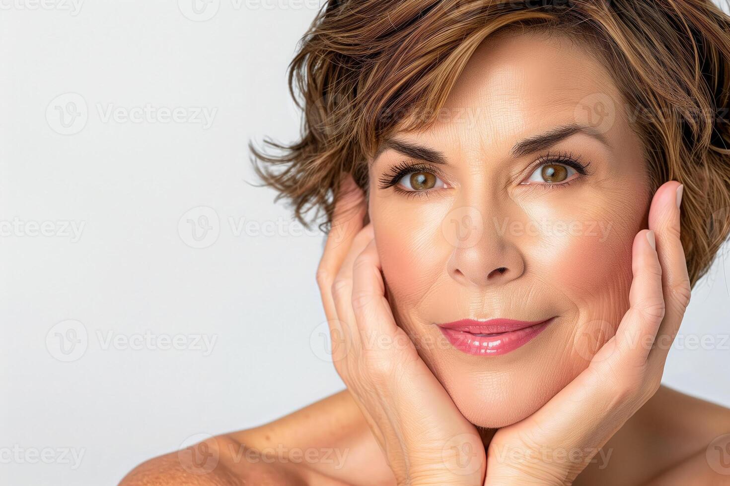 Attractive senior lady, 50 years, in a portrait, emphasizing facial rejuvenation creams photo