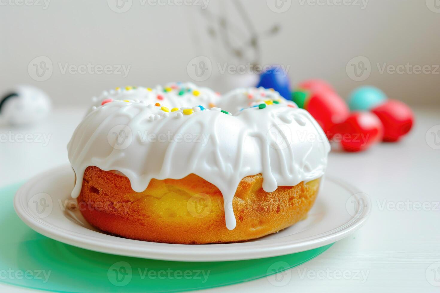 Easter cake and eggs arranged on a table, symbolizing the traditions of the holiday photo