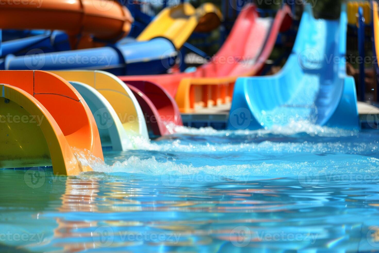 Colorful slides in a children's water park on a sunny day photo