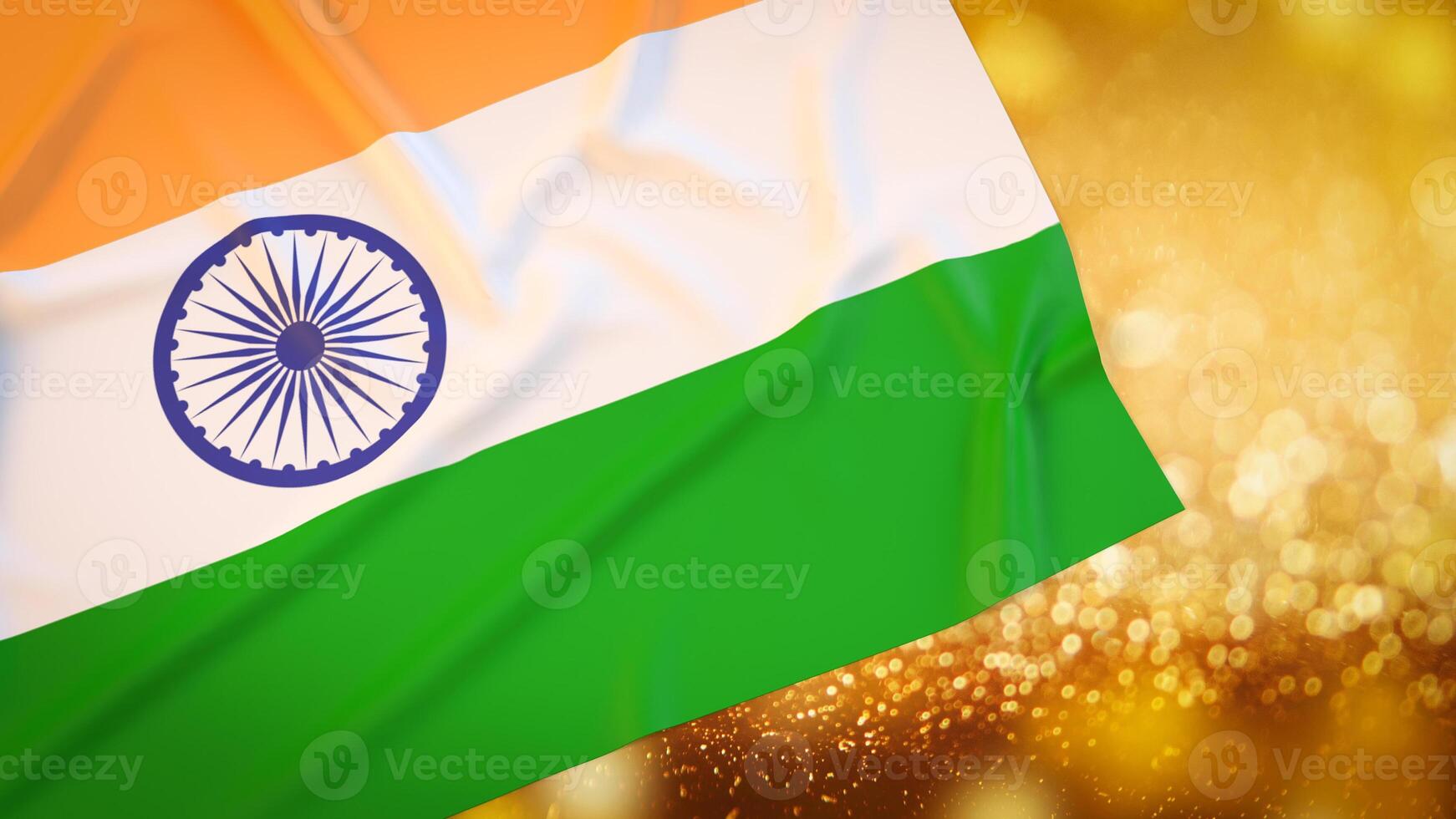 The India flag and gold Bokeh for Background concept 3d rendering. photo