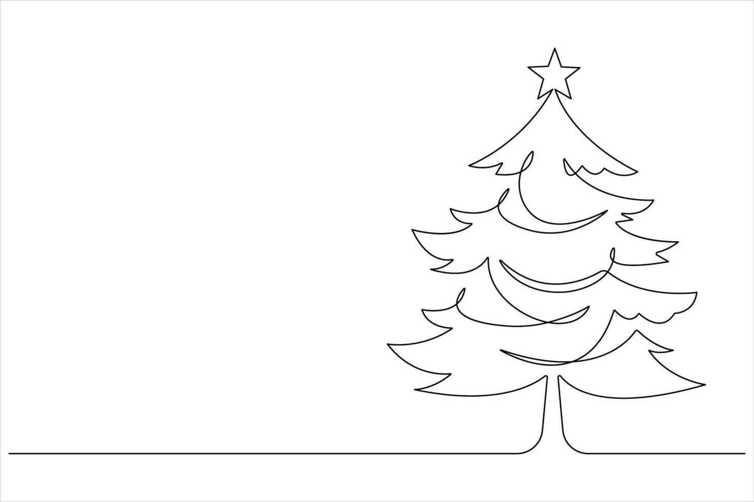 Continuous one Line art of Christmas tree with star on top, pine plant in illustration vector