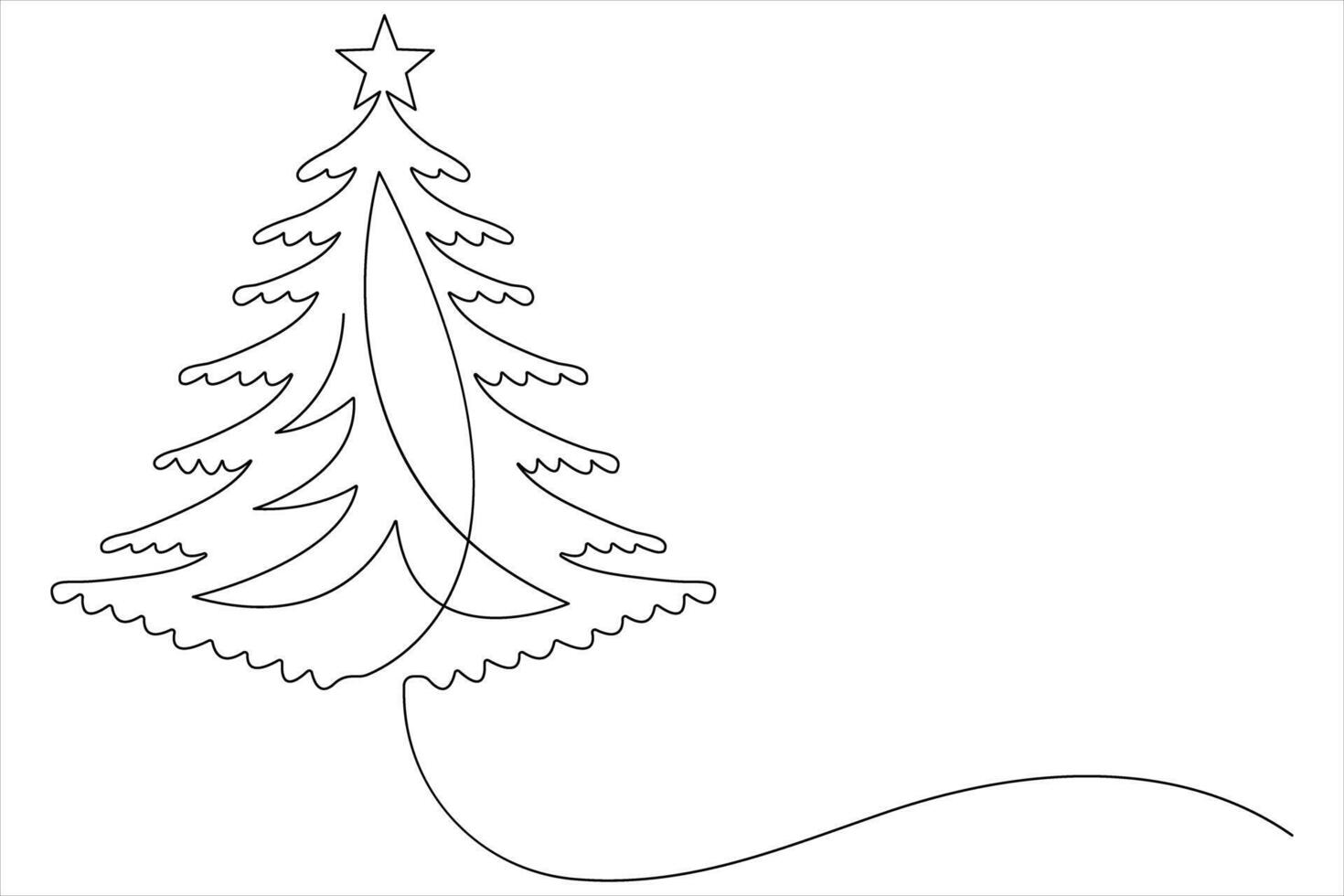 Continuous one Line art of Christmas tree with star on top, pine plant in illustration vector