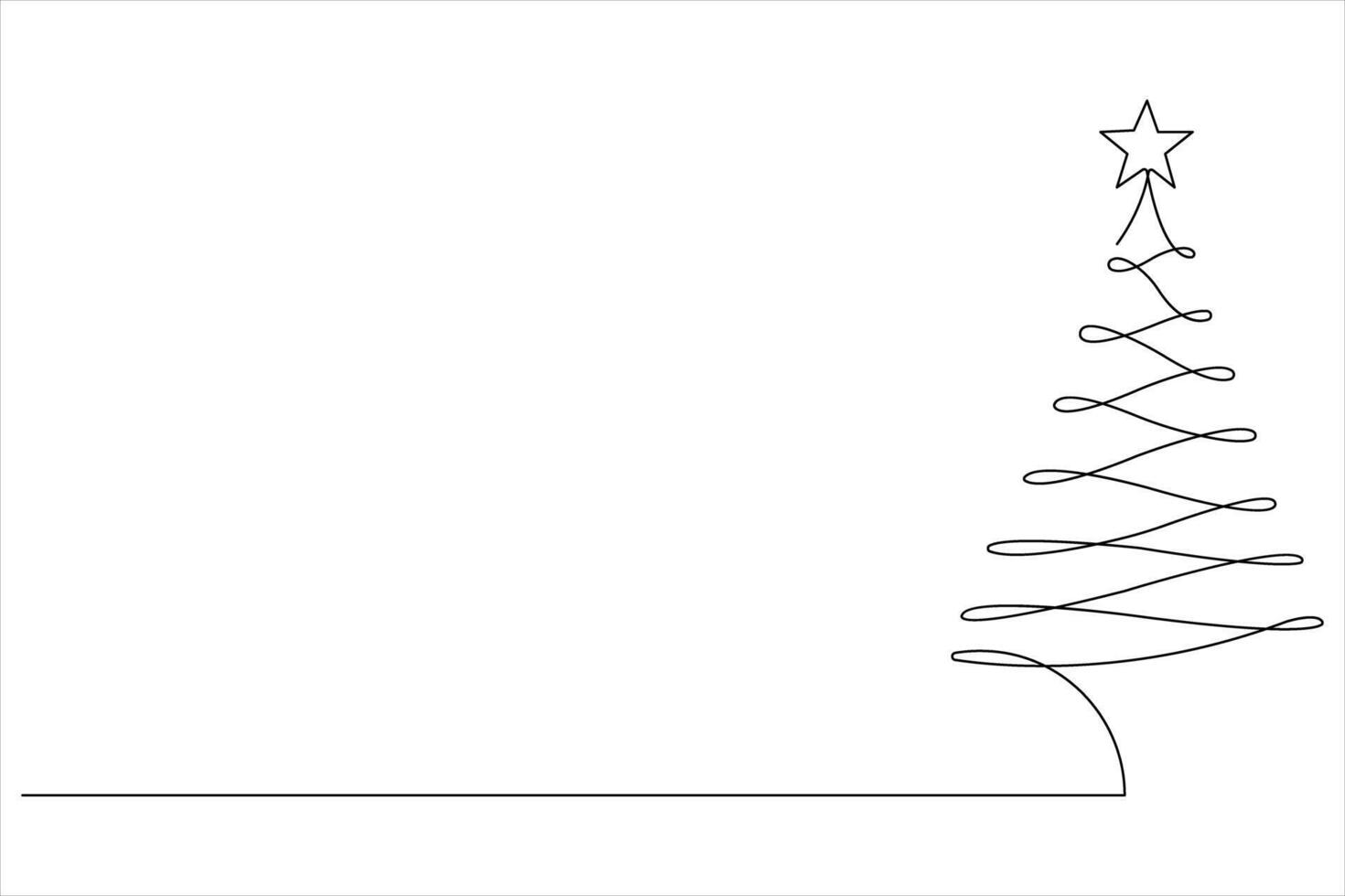 Continuous one Line art of Christmas tree with star on top, pine plant in illustration vector