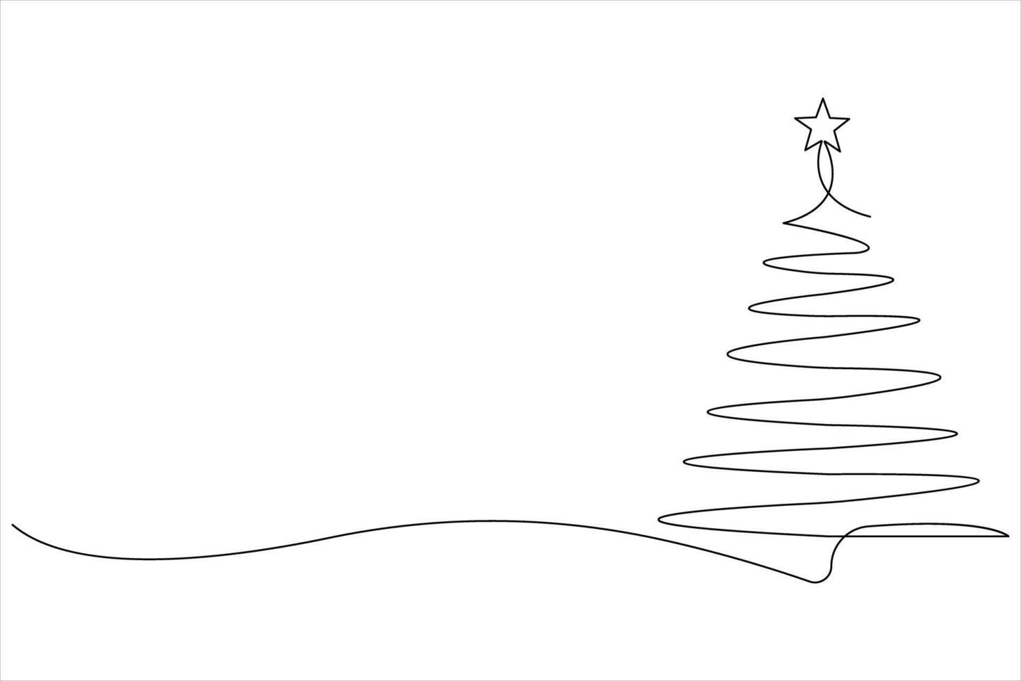 Continuous one Line art of Christmas tree with star on top, pine plant in illustration vector