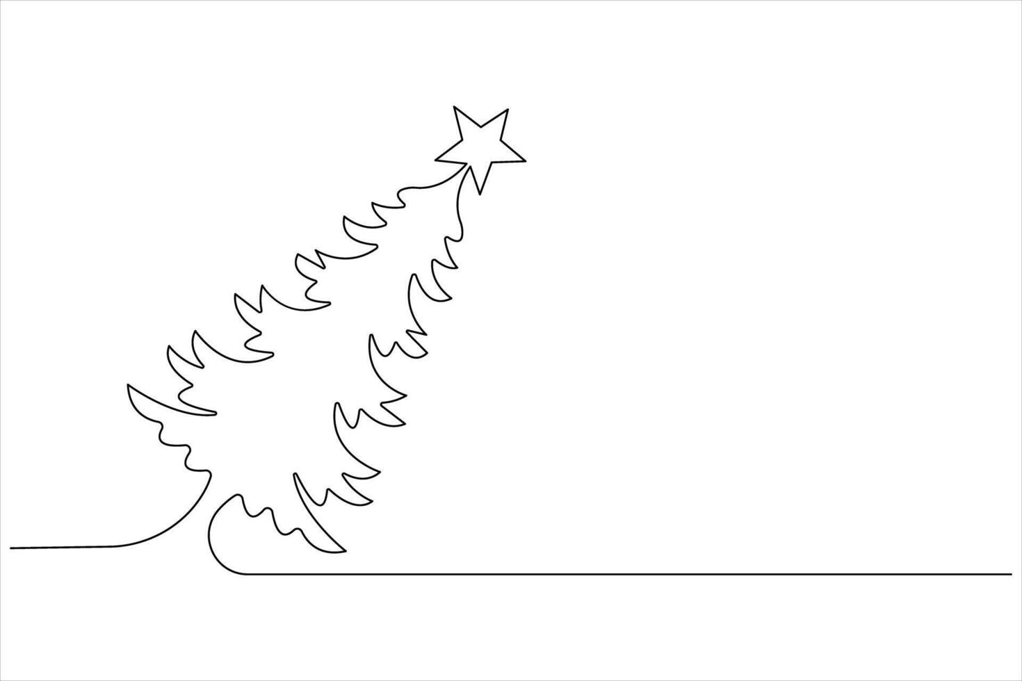 Continuous one Line art of Christmas tree with star on top, pine plant in illustration vector
