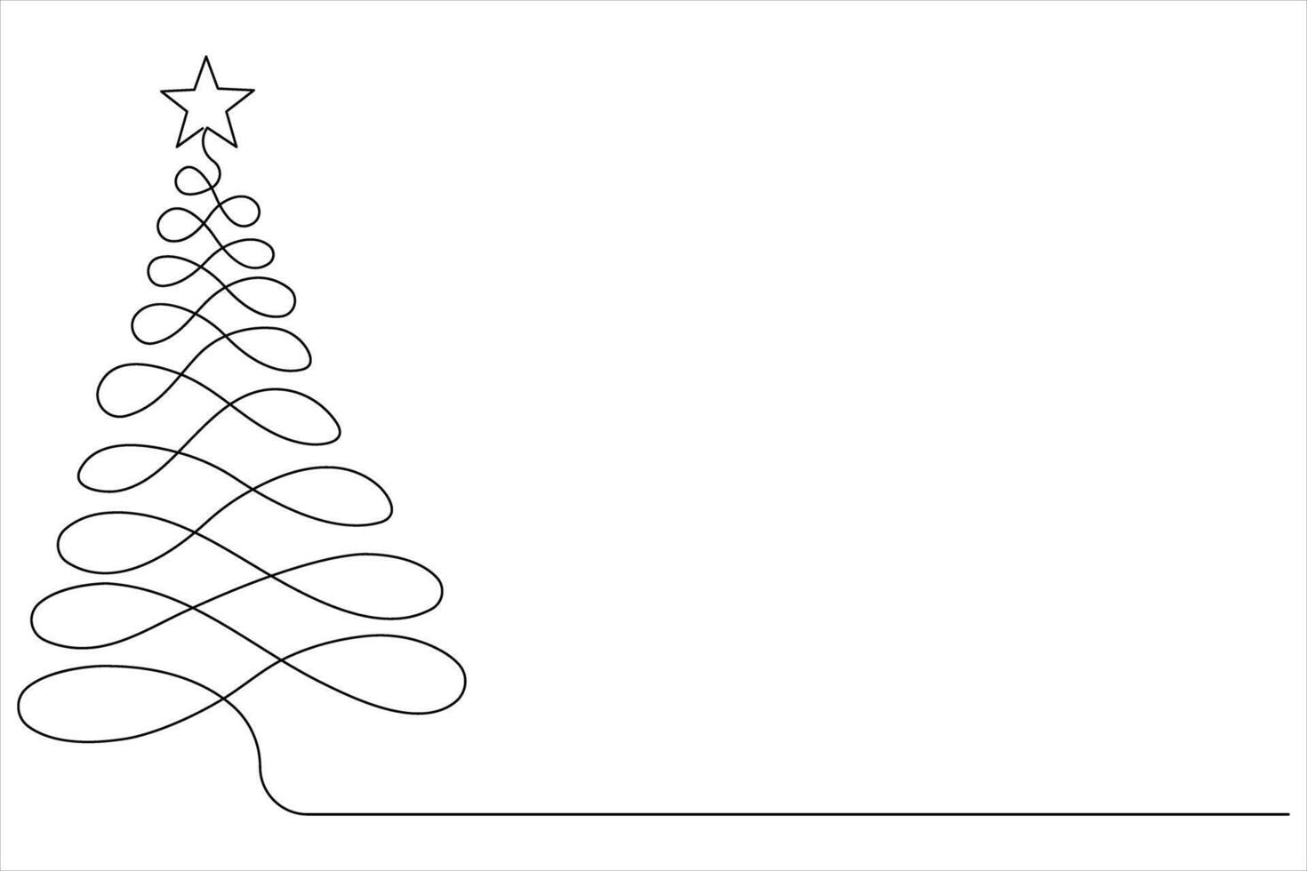 Continuous one Line art of Christmas tree with star on top, pine plant in illustration vector