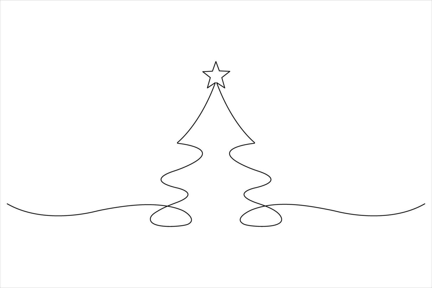 Continuous one Line art of Christmas tree with star on top, pine plant in illustration vector