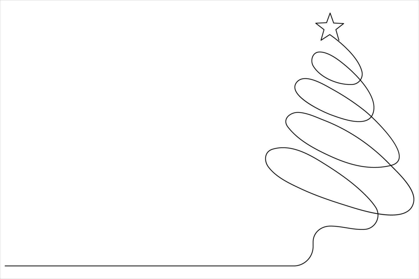 Continuous one Line art of Christmas tree with star on top, pine plant in illustration vector