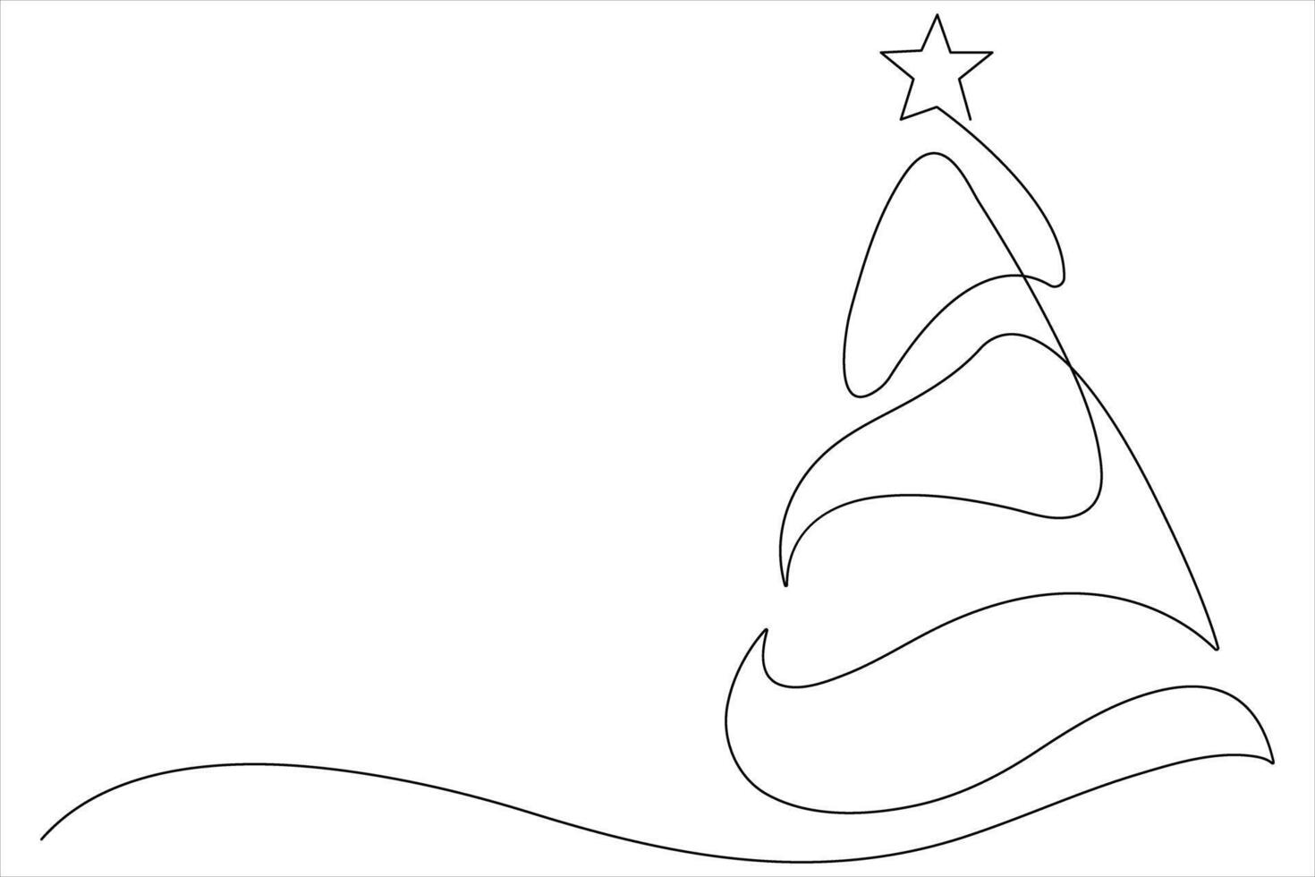 Continuous one Line art of Christmas tree with star on top, pine plant in illustration vector