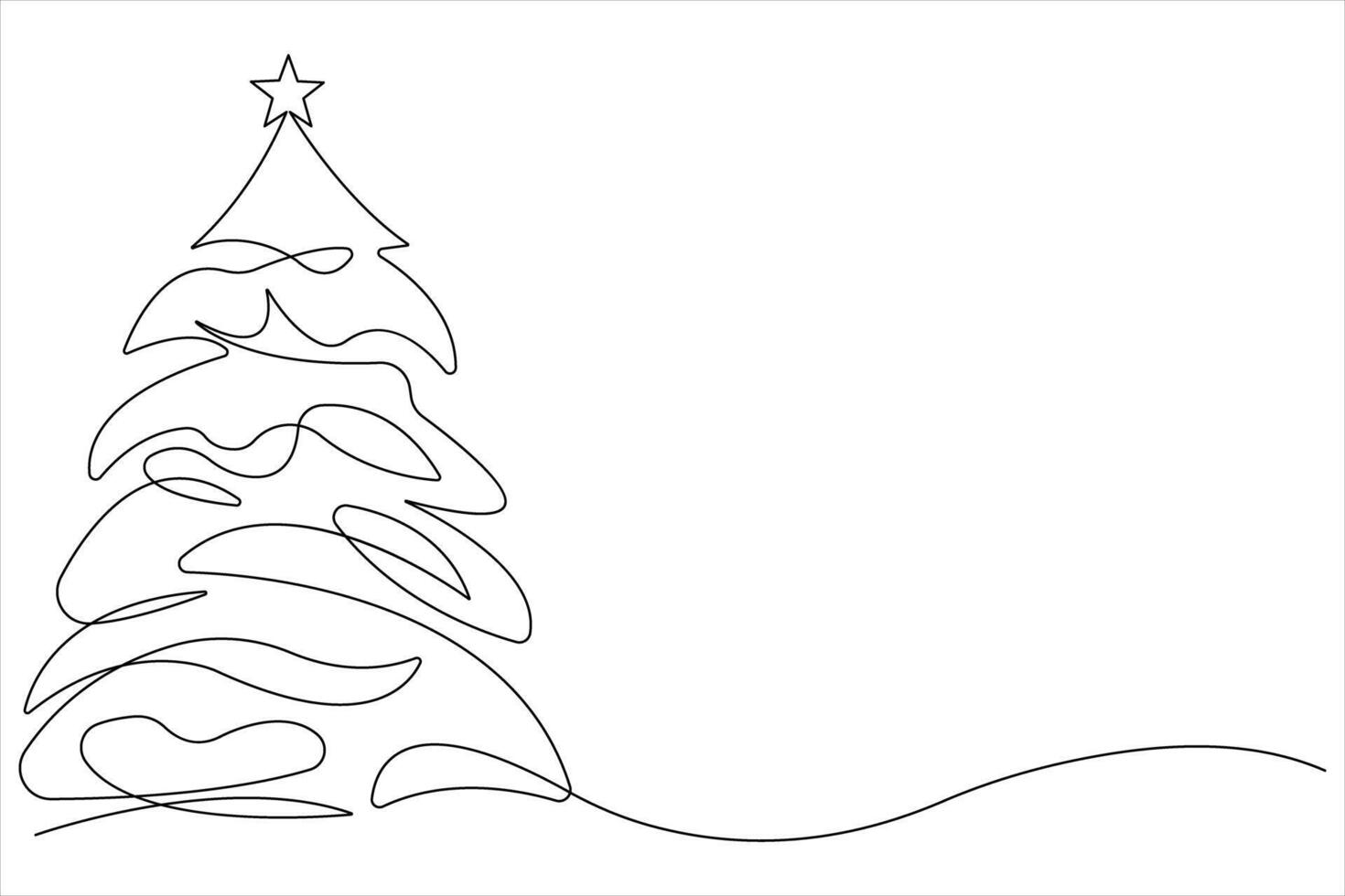 Continuous one Line art of Christmas tree with star on top, pine plant in illustration vector