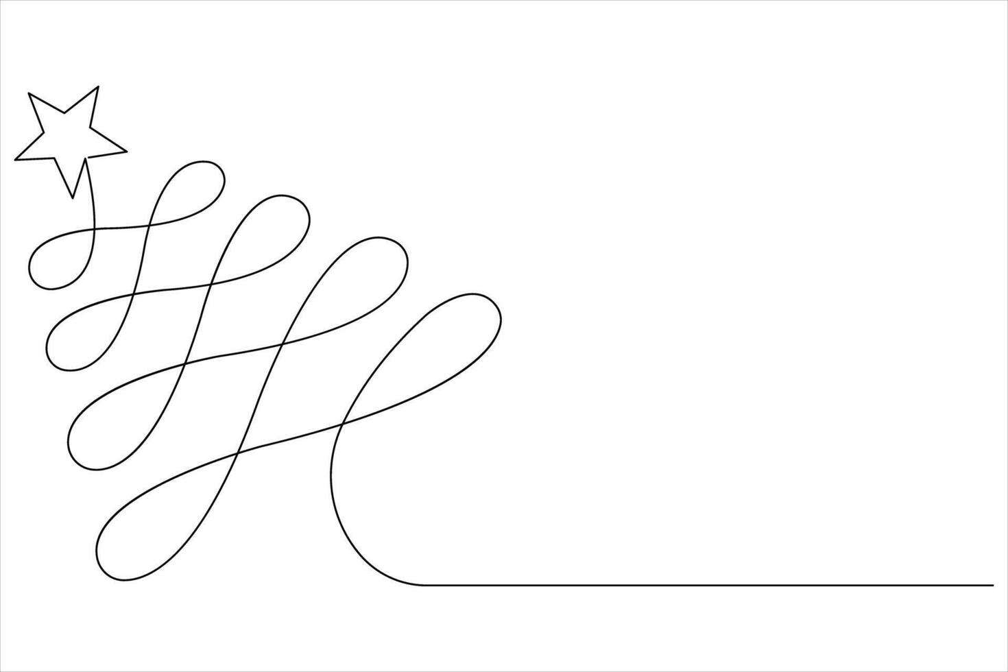 Continuous one Line art of Christmas tree with star on top, pine plant in illustration vector