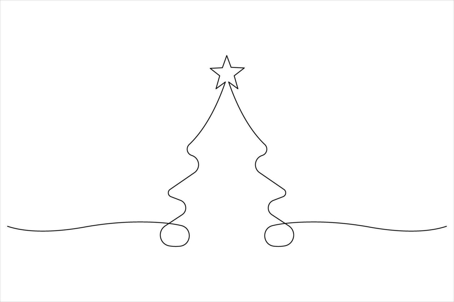 Continuous one Line art of Christmas tree with star on top, pine plant in illustration vector