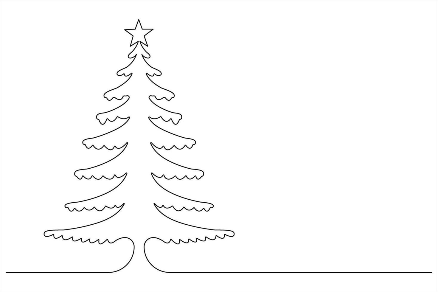 Continuous one Line art of Christmas tree with star on top, pine plant in illustration vector