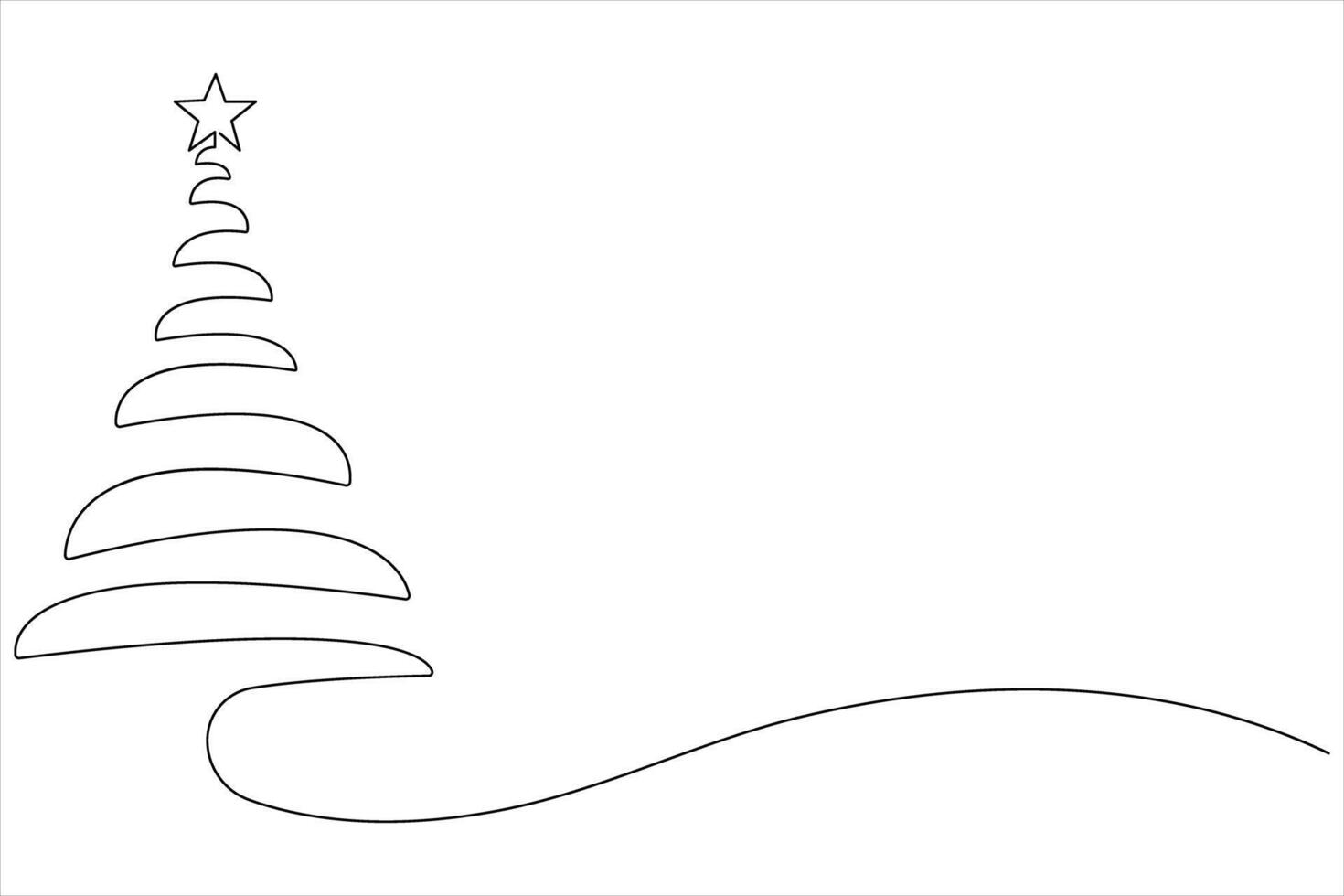 Continuous one Line art of Christmas tree with star on top, pine plant in illustration vector