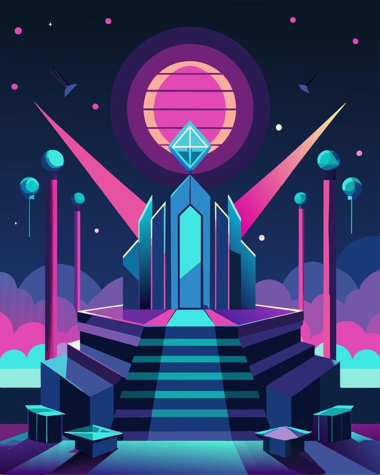 A futuristic art installation using the latest solar technology to power a mesmerizing light show and display thoughtprovoking digital art.. illustration. vector