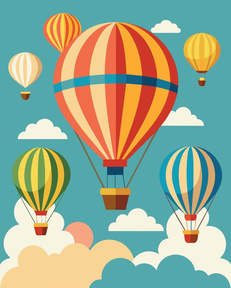 A fleet of colorful hot air balloons floated gracefully through the sky fueled by the power of the sun.. illustration. vector