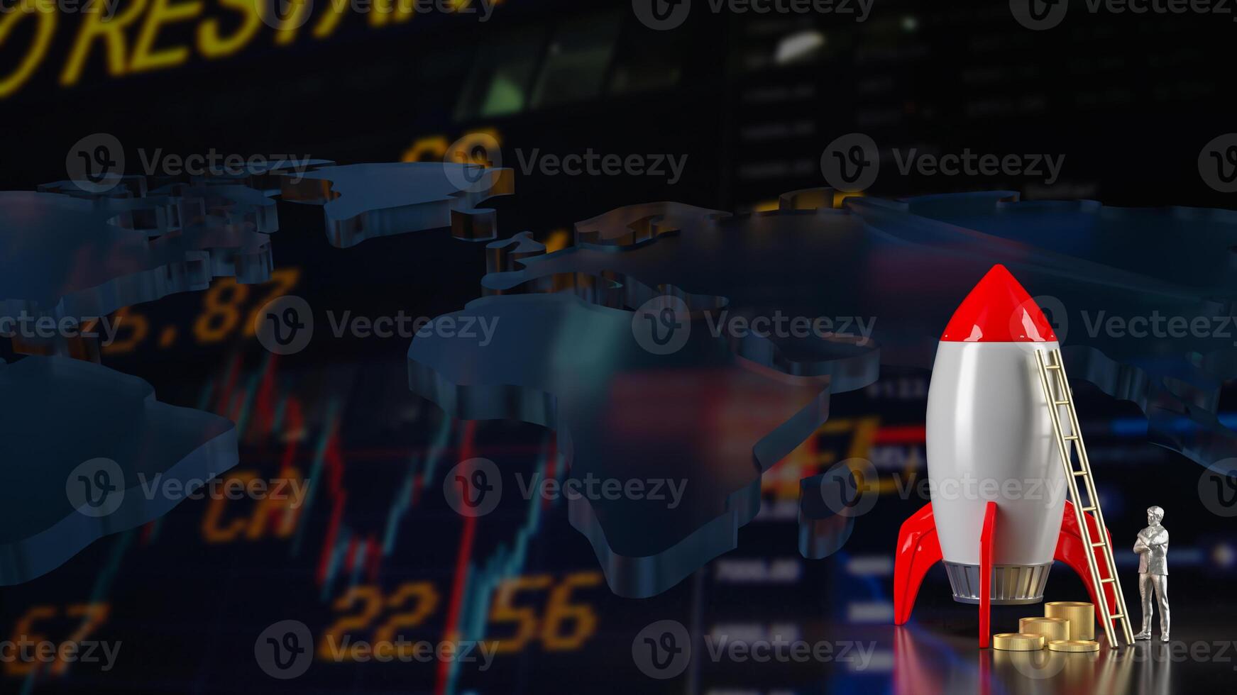 The rocket and coins on chart background for Business concept 3d rendering. photo