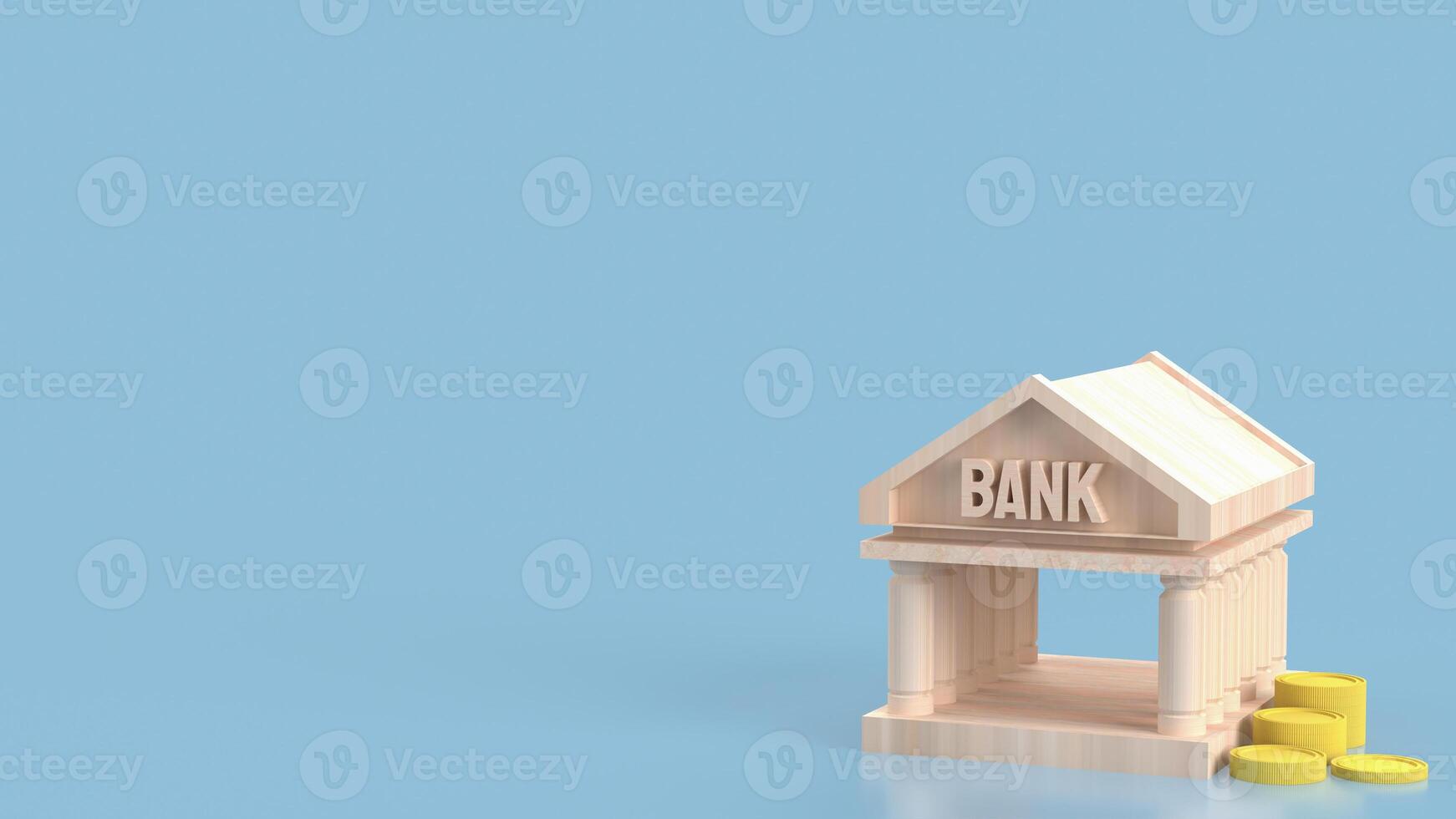 The Bank building symbol and coins for Business concept 3d rendering. photo