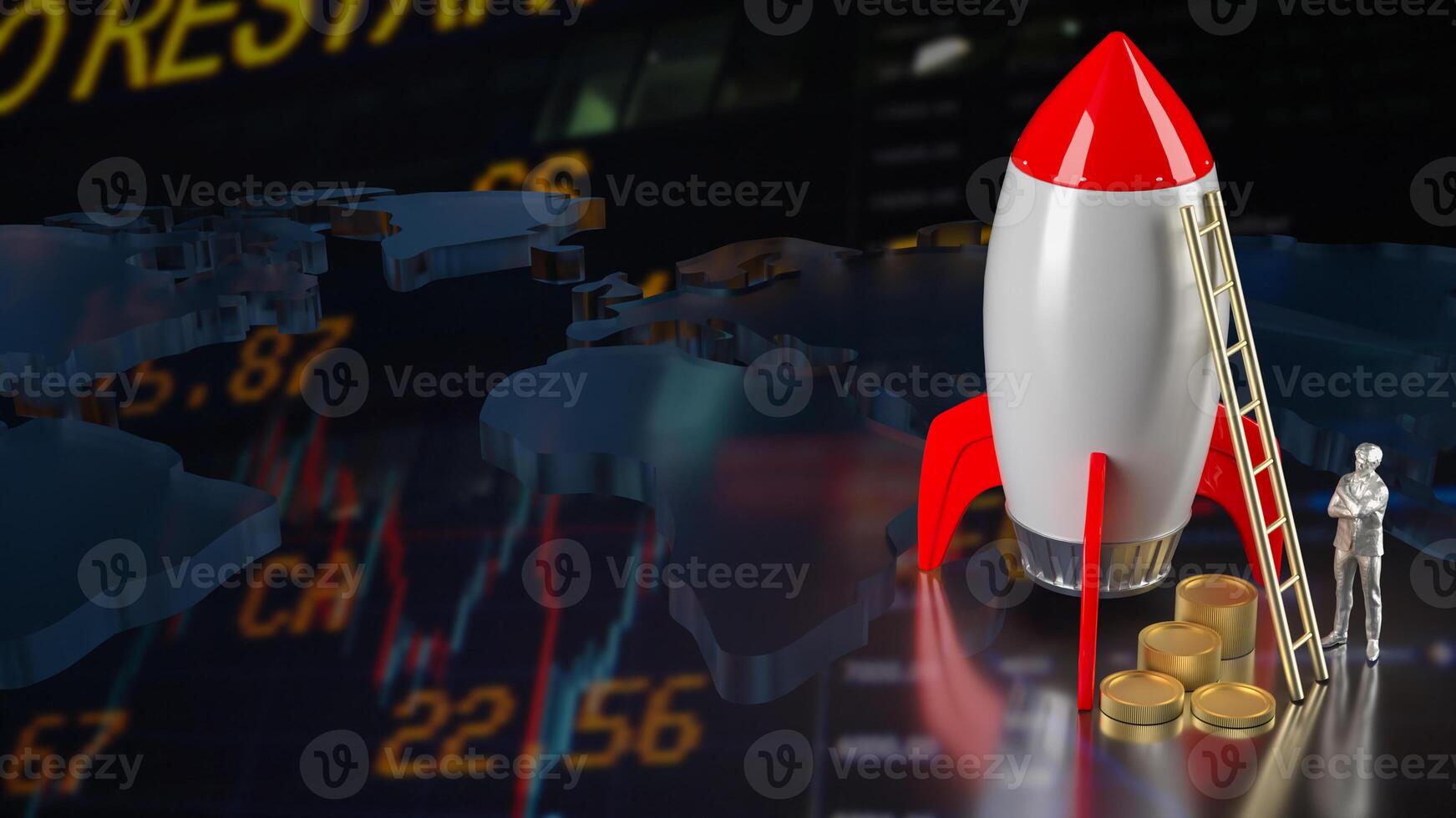The rocket and coins on chart background for Business concept 3d rendering. photo