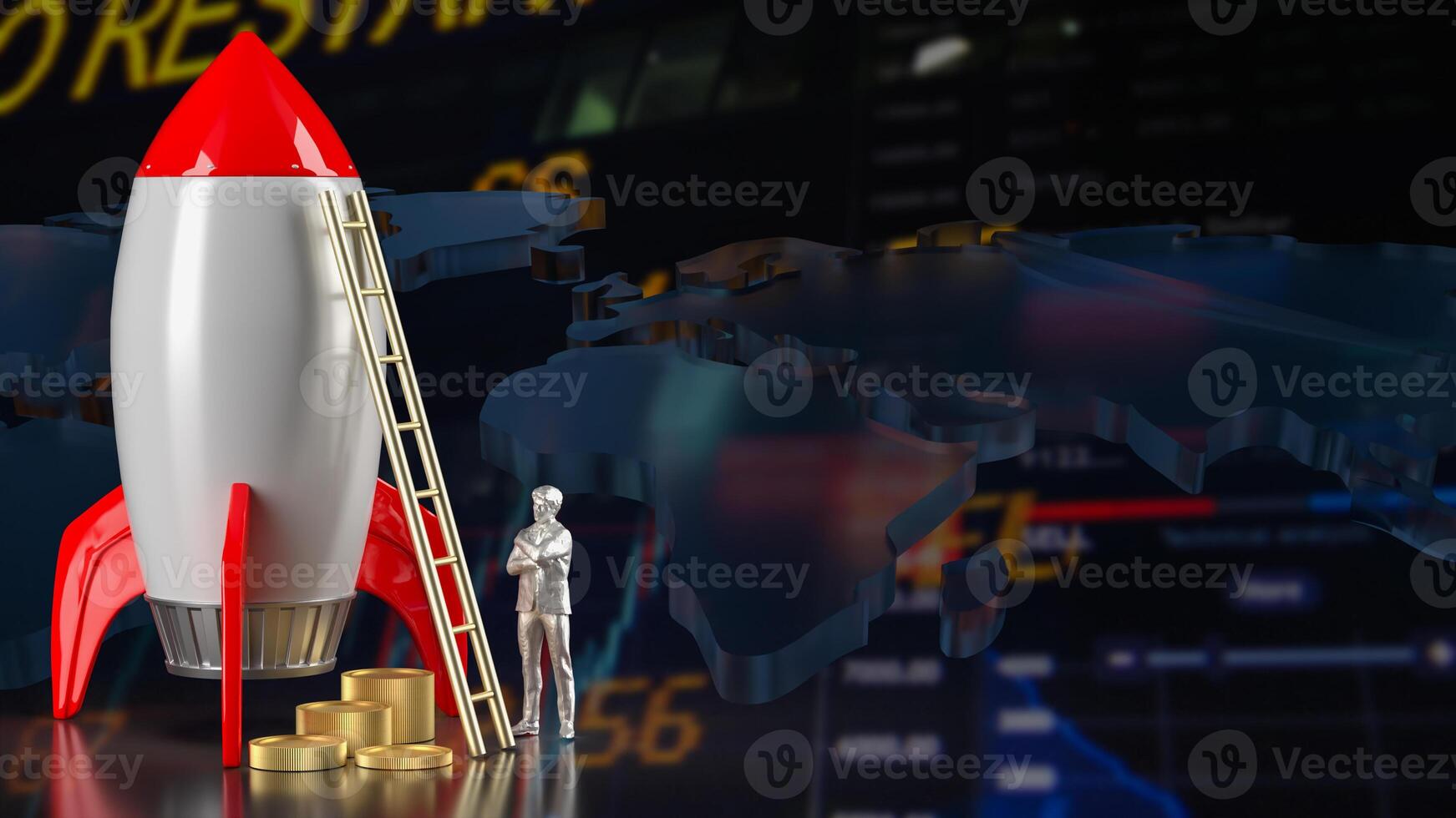 The rocket and coins on chart background for Business concept 3d rendering. photo